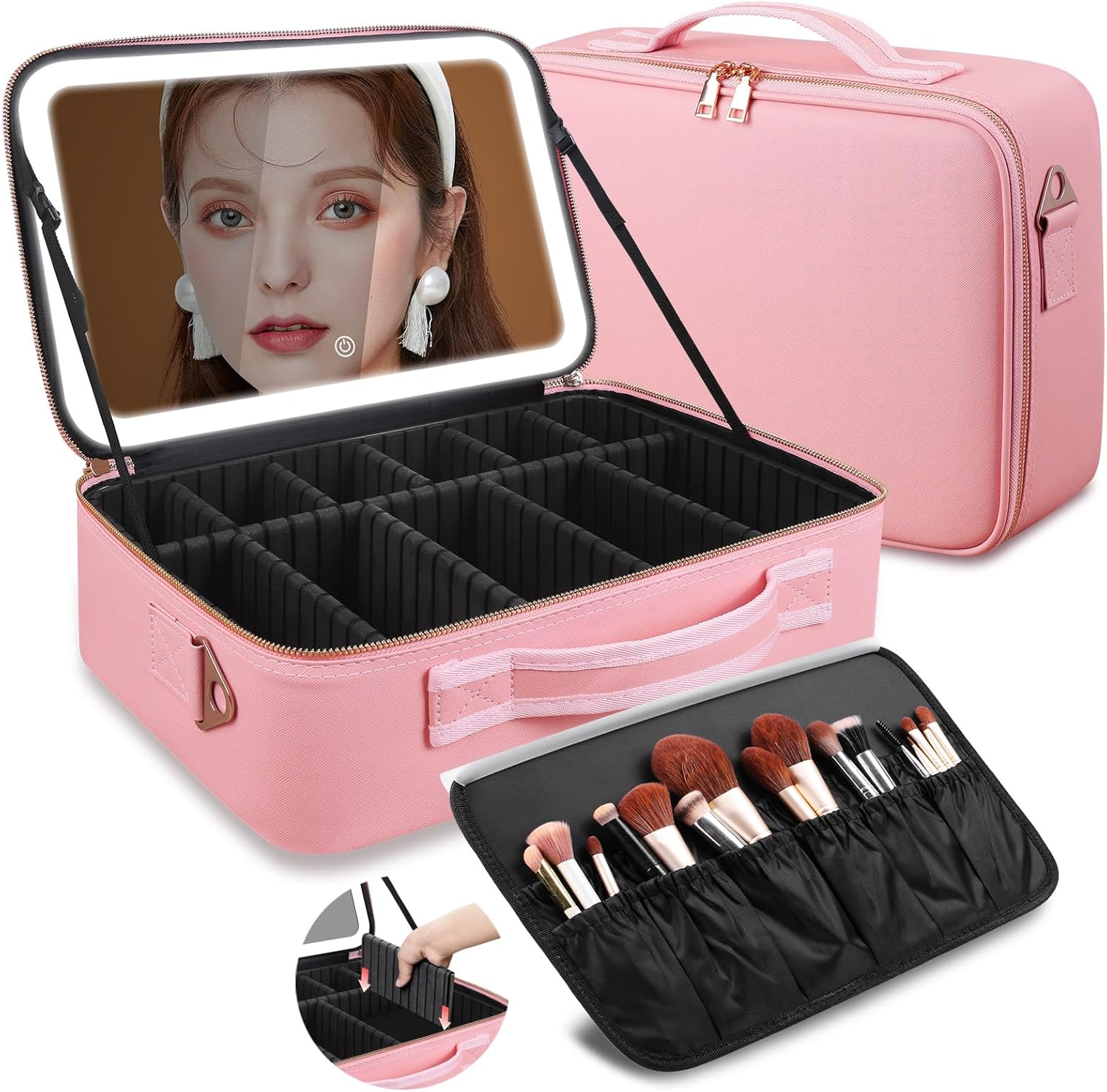 Makeup Organizer - Duża kosmetyczka z lustrem LED 15''X11''